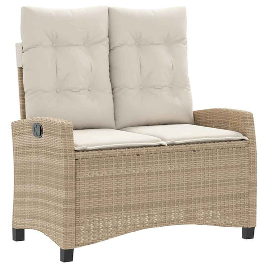 Reclining Garden Bench with Cushions Beige Poly Rattan