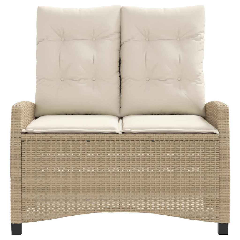 Reclining Garden Bench with Cushions Beige Poly Rattan