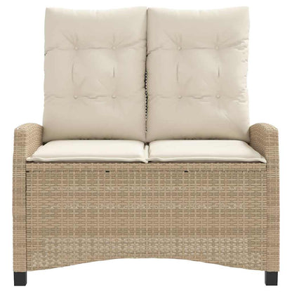 Reclining Garden Bench with Cushions Beige Poly Rattan