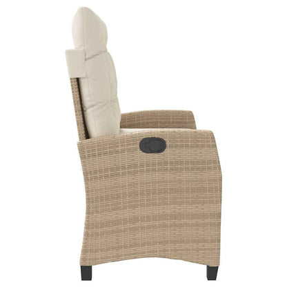 Reclining Garden Bench with Cushions Beige Poly Rattan