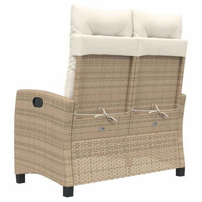 Reclining Garden Bench with Cushions Beige Poly Rattan