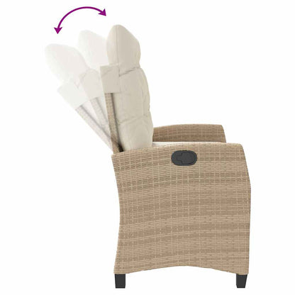 Reclining Garden Bench with Cushions Beige Poly Rattan