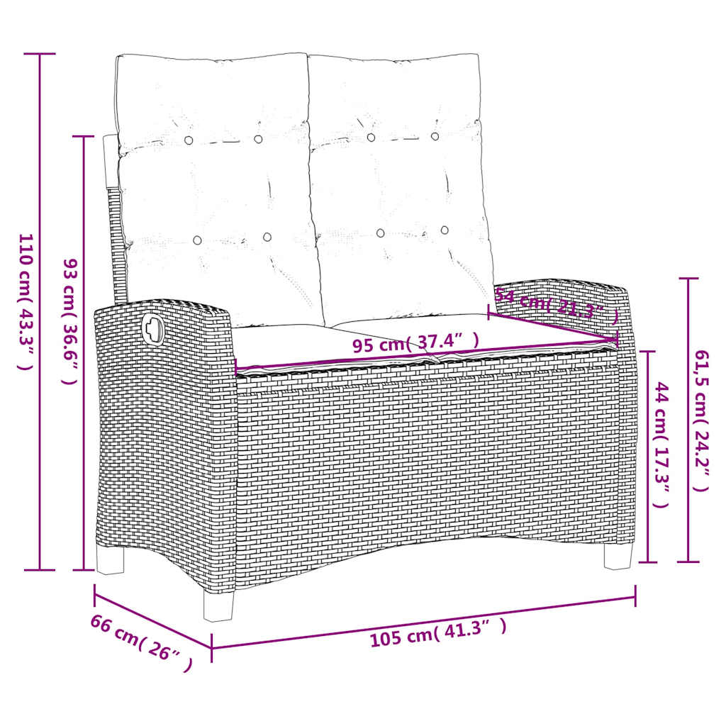 Reclining Garden Bench with Cushions Beige Poly Rattan