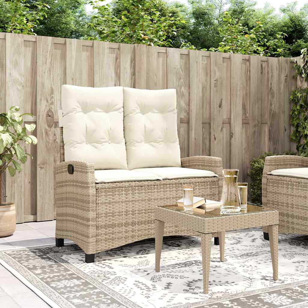 Reclining Garden Bench with Cushions Beige Poly Rattan