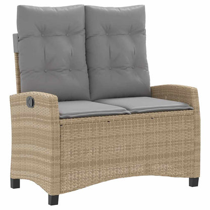 Reclining Garden Bench with Cushions Beige Poly Rattan