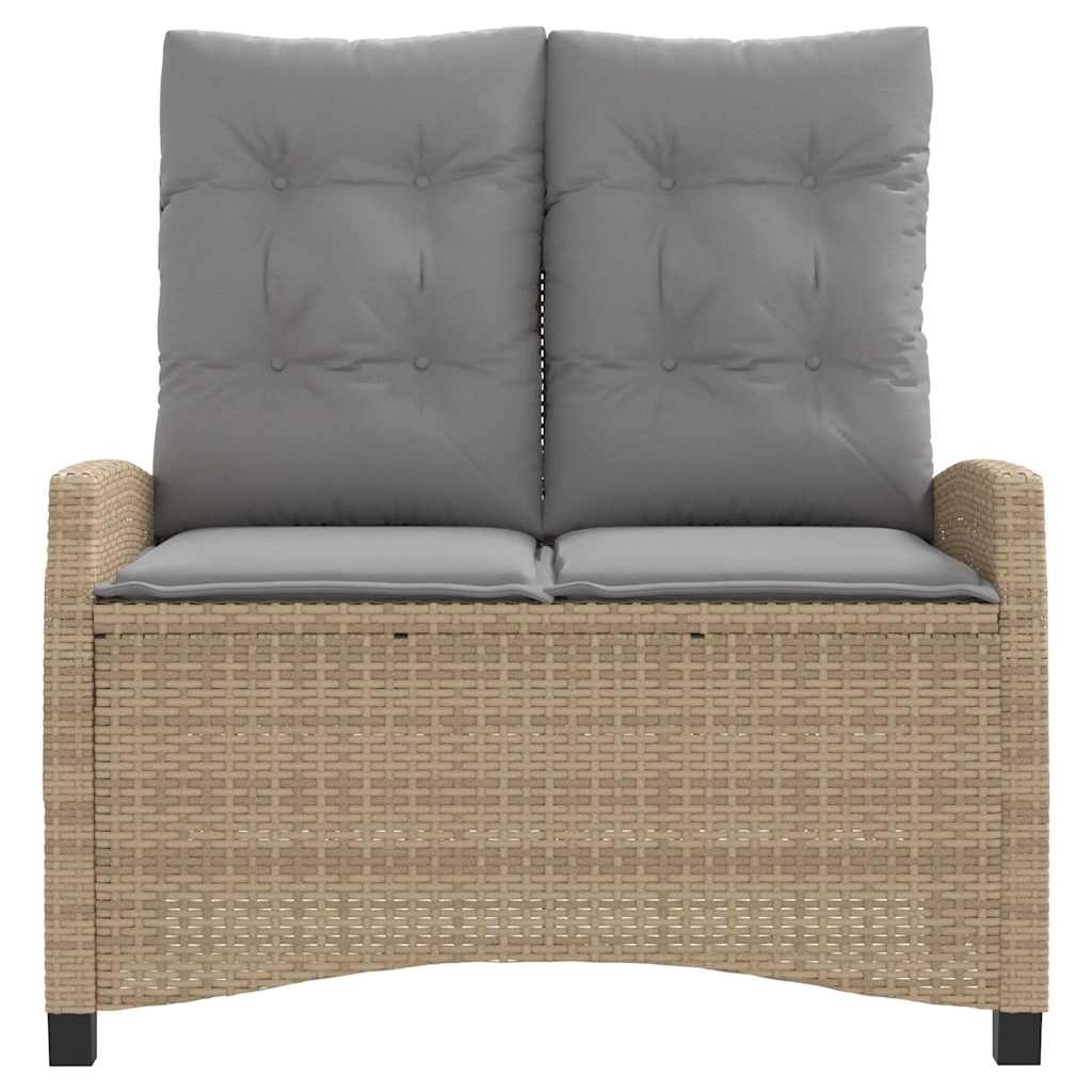 Reclining Garden Bench with Cushions Beige Poly Rattan