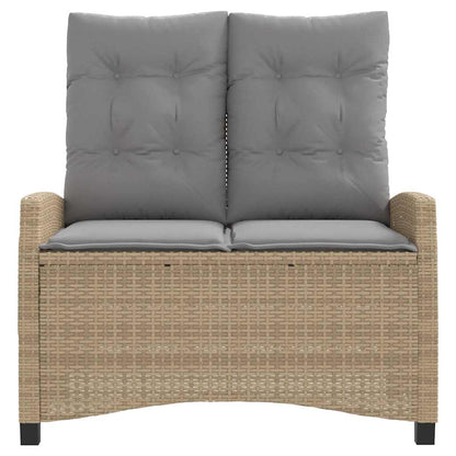 Reclining Garden Bench with Cushions Beige Poly Rattan