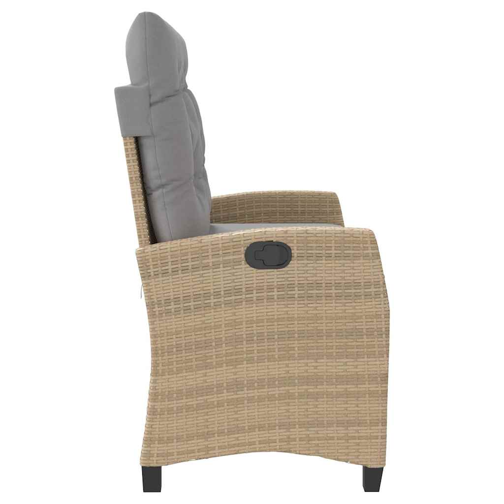 Reclining Garden Bench with Cushions Beige Poly Rattan