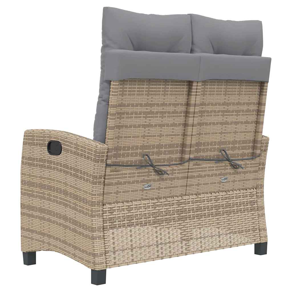 Reclining Garden Bench with Cushions Beige Poly Rattan