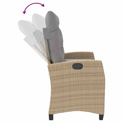 Reclining Garden Bench with Cushions Beige Poly Rattan