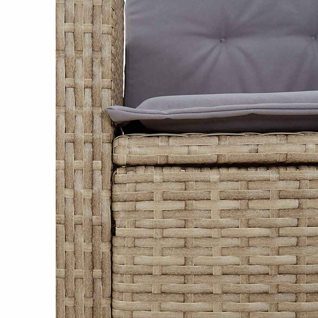 Reclining Garden Bench with Cushions Beige Poly Rattan