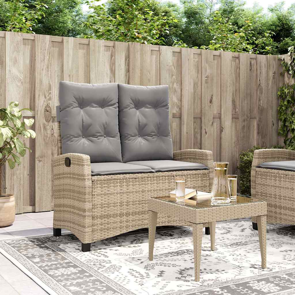 Reclining Garden Bench with Cushions Beige Poly Rattan