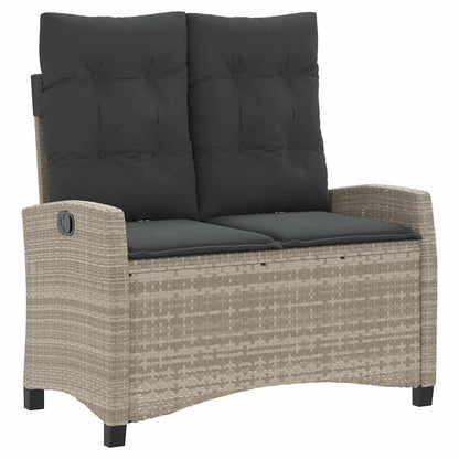 Reclining Garden Bench with Cushions Light Grey Poly Rattan