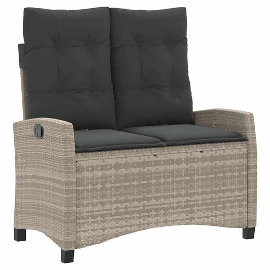 Reclining Garden Bench with Cushions Light Grey Poly Rattan