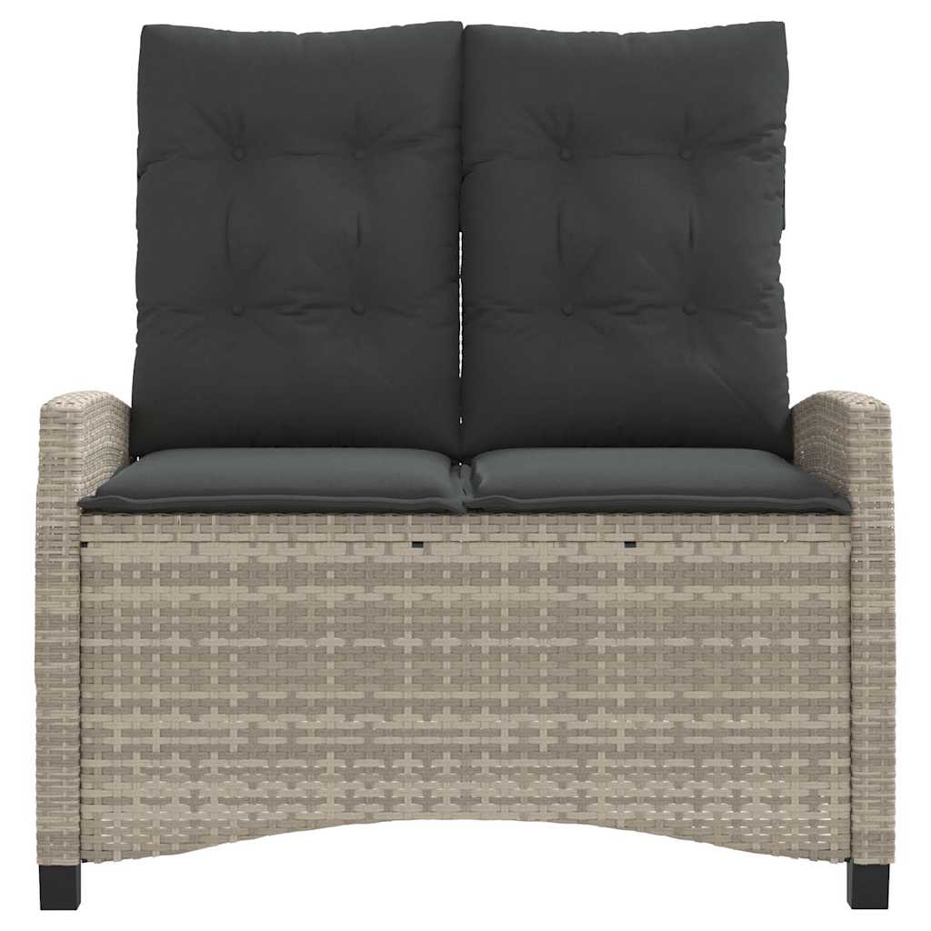 Reclining Garden Bench with Cushions Light Grey Poly Rattan