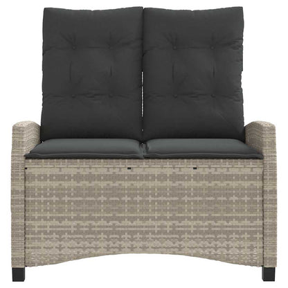 Reclining Garden Bench with Cushions Light Grey Poly Rattan
