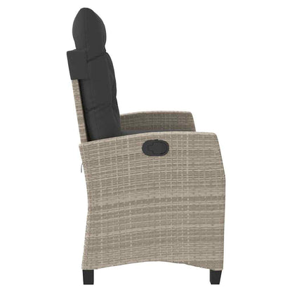 Reclining Garden Bench with Cushions Light Grey Poly Rattan
