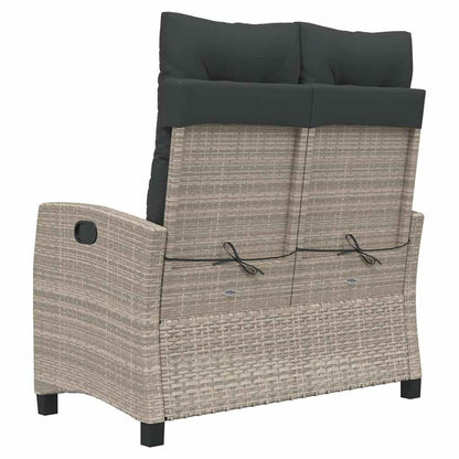Reclining Garden Bench with Cushions Light Grey Poly Rattan