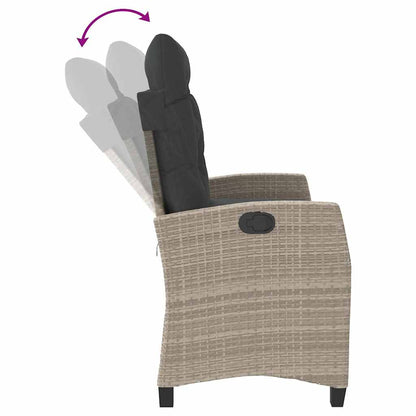 Reclining Garden Bench with Cushions Light Grey Poly Rattan