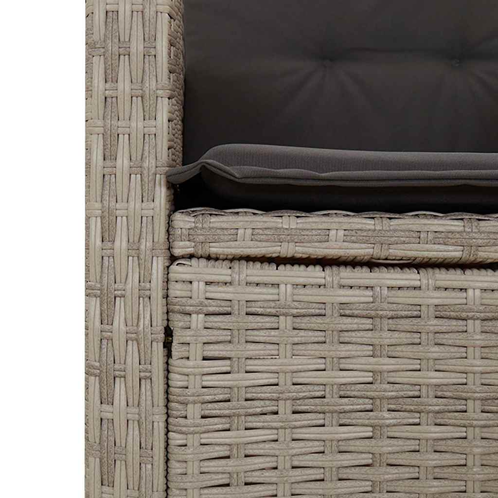 Reclining Garden Bench with Cushions Light Grey Poly Rattan