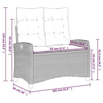 Reclining Garden Bench with Cushions Light Grey Poly Rattan
