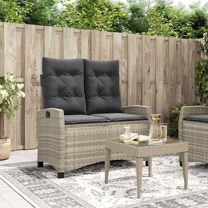 Reclining Garden Bench with Cushions Light Grey Poly Rattan