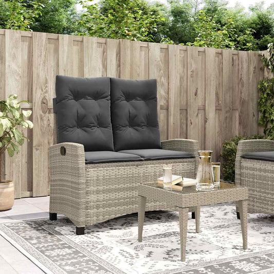 Reclining Garden Bench with Cushions Light Grey Poly Rattan