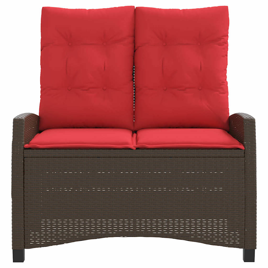 Reclining Garden Bench with Cushions Brown Poly Rattan