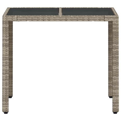 Garden Table with Glass Top Light Grey 90x90x75 cm Poly Rattan
