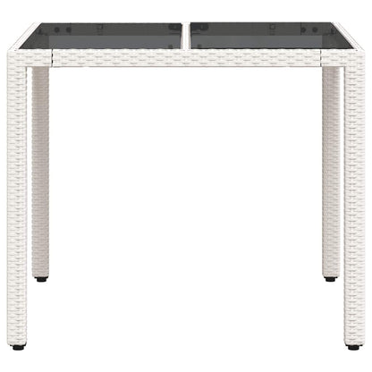 Garden Table with Glass Top White 90x90x75 cm Poly Rattan