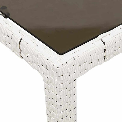 Garden Table with Glass Top White 90x90x75 cm Poly Rattan