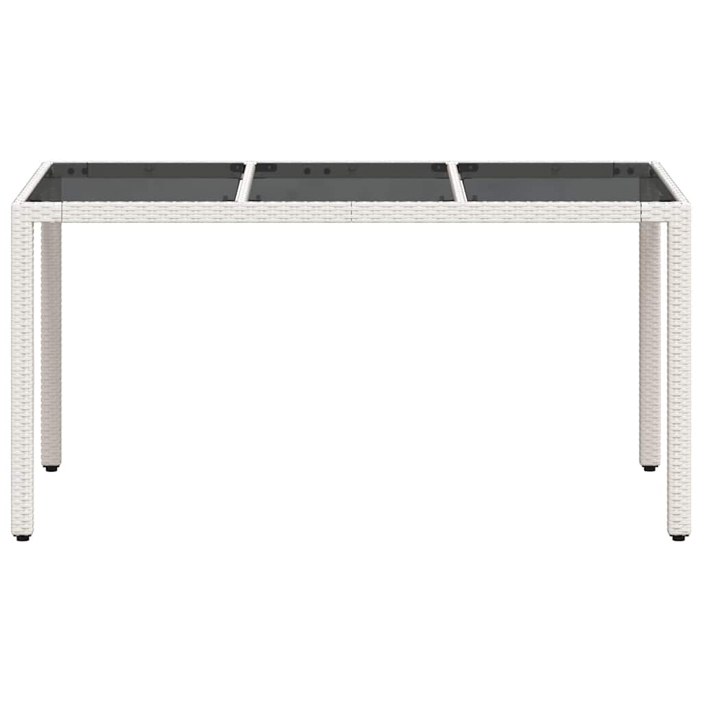 Garden Table with Glass Top White 150x90x75 cm Poly Rattan