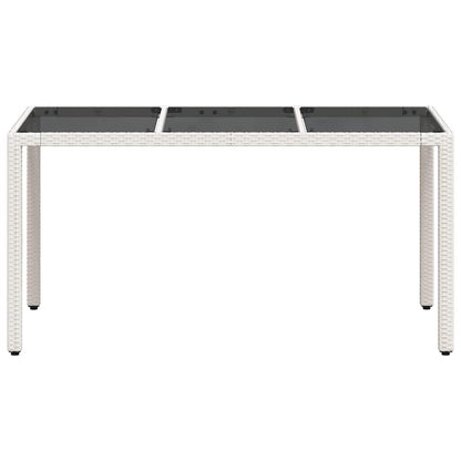 Garden Table with Glass Top White 150x90x75 cm Poly Rattan