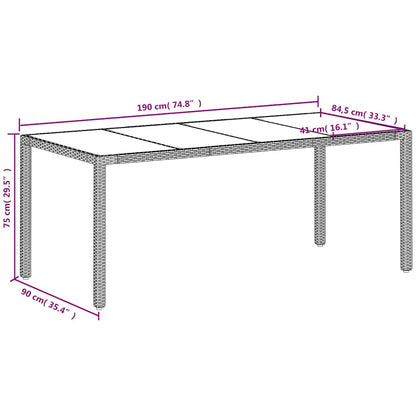 Garden Table with Glass Top White 190x90x75 cm Poly Rattan