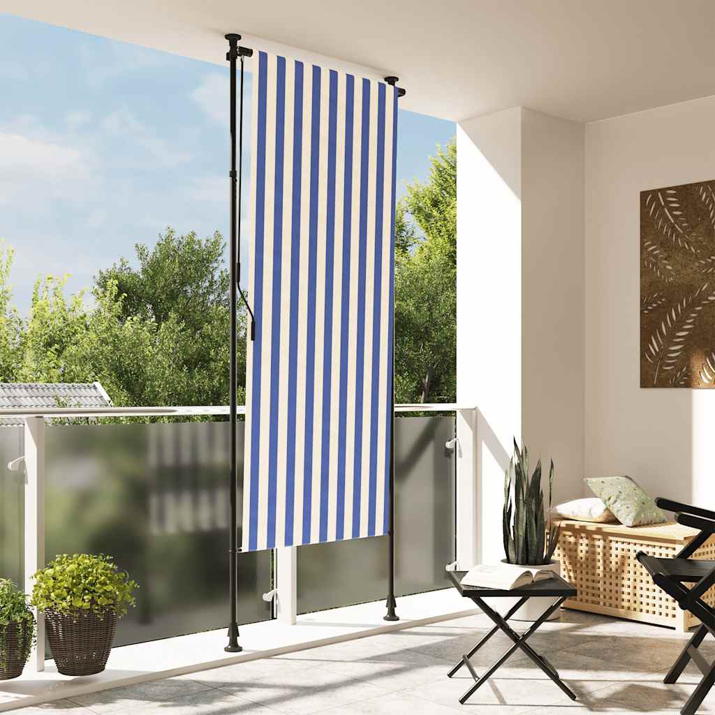 Outdoor Roller Blind Blue and White 100x270 cm Fabric&Steel