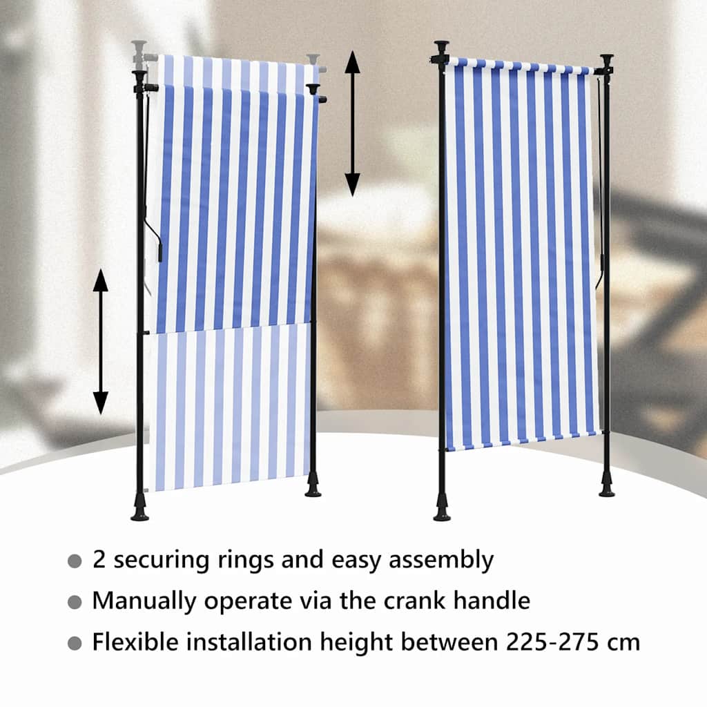 Outdoor Roller Blind Blue and White 120x270 cm Fabric&Steel