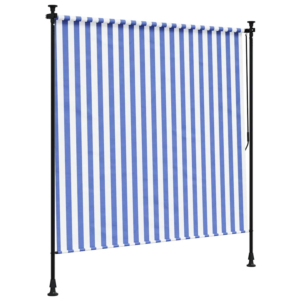 Outdoor Roller Blind Blue and White 200x270 cm Fabric&Steel