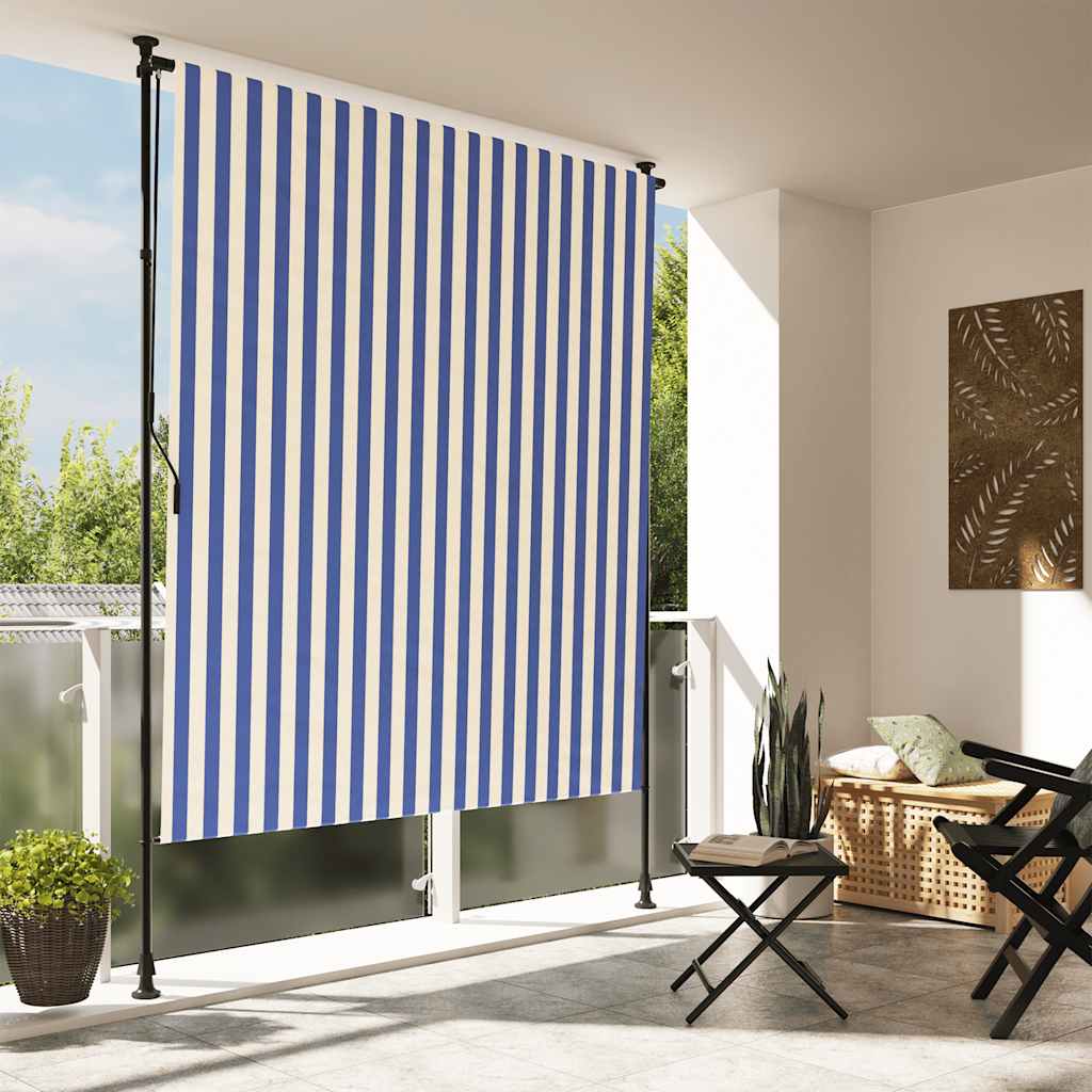 Outdoor Roller Blind Blue and White 200x270 cm Fabric&Steel