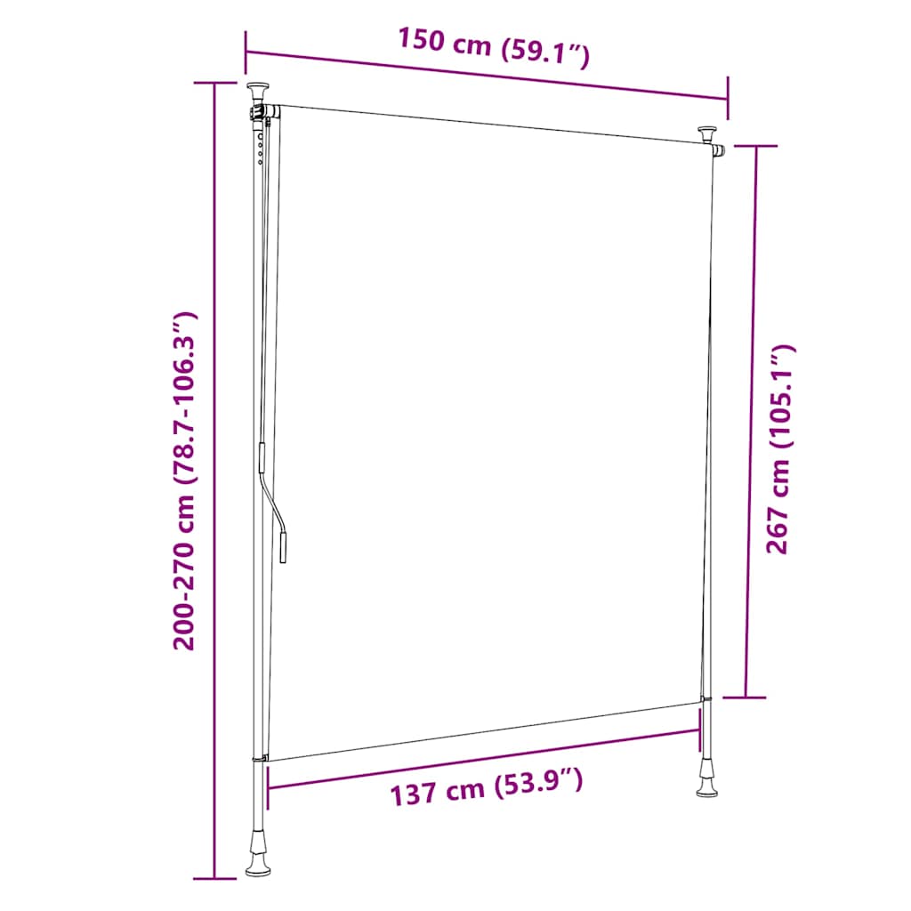 Outdoor Roller Blind Yellow and White 150x270 cm Fabric&Steel