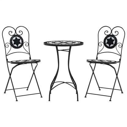 Mosaic Bistro Set Black and White Iron and Ceramic