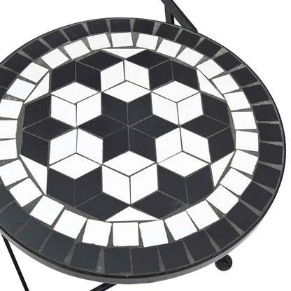Mosaic Bistro Set Black and White Iron and Ceramic
