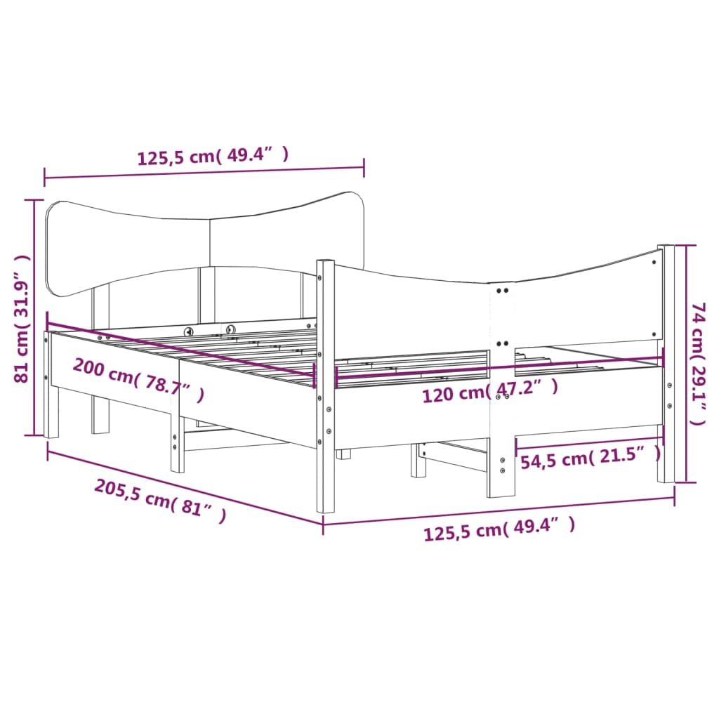Bed Frame without Mattress Wax Brown 120x200 cm Solid Wood Pine