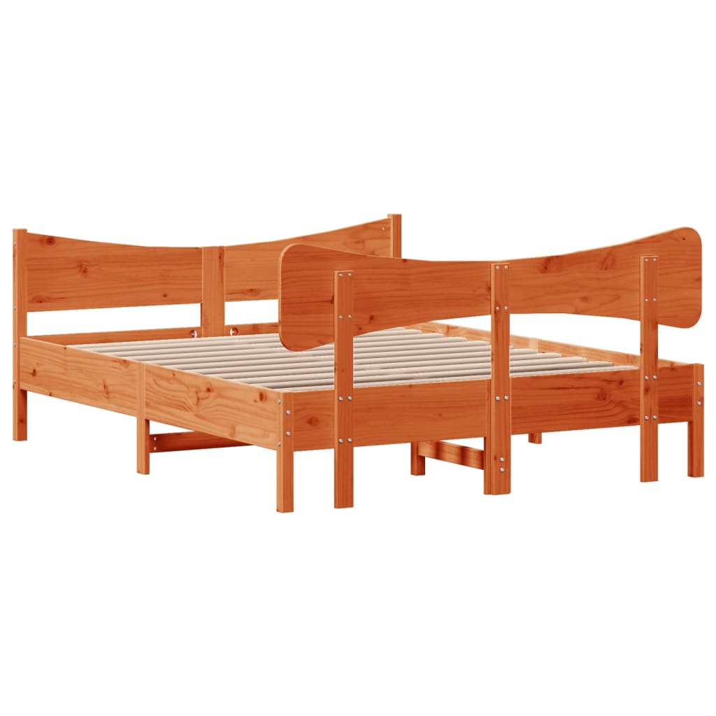 Bed Frame without Mattress Wax Brown 135x190 cm Double Solid Wood Pine