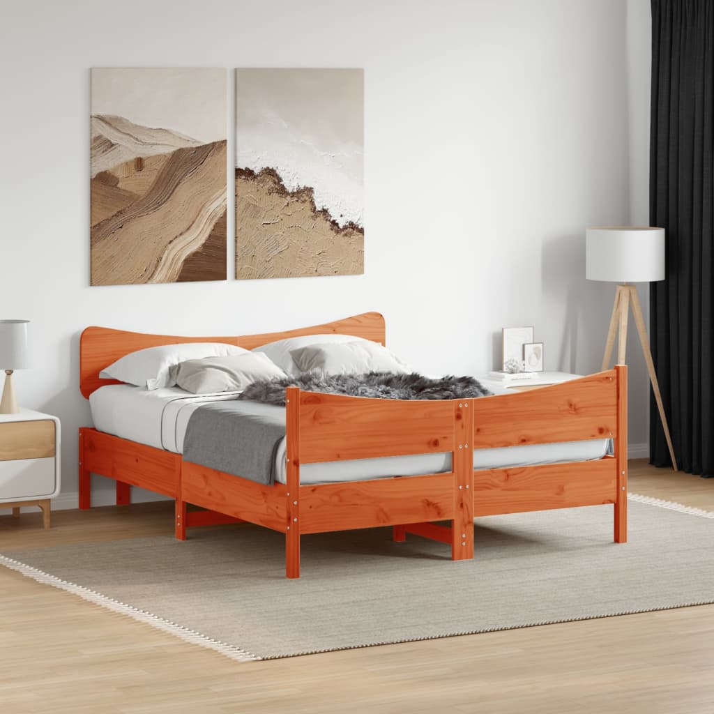 Bed Frame without Mattress Wax Brown 135x190 cm Double Solid Wood Pine