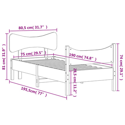 Bed Frame without Mattress Wax Brown 75x190 cm Small Single Solid Wood Pine