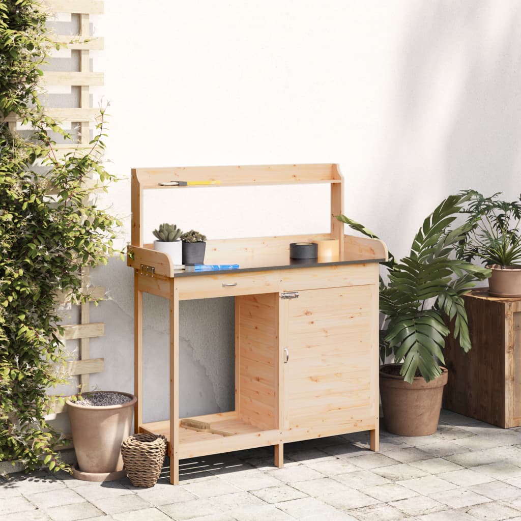 Potting Table with Cabinet 110,5x45x124,5 cm Solid Wood Fir