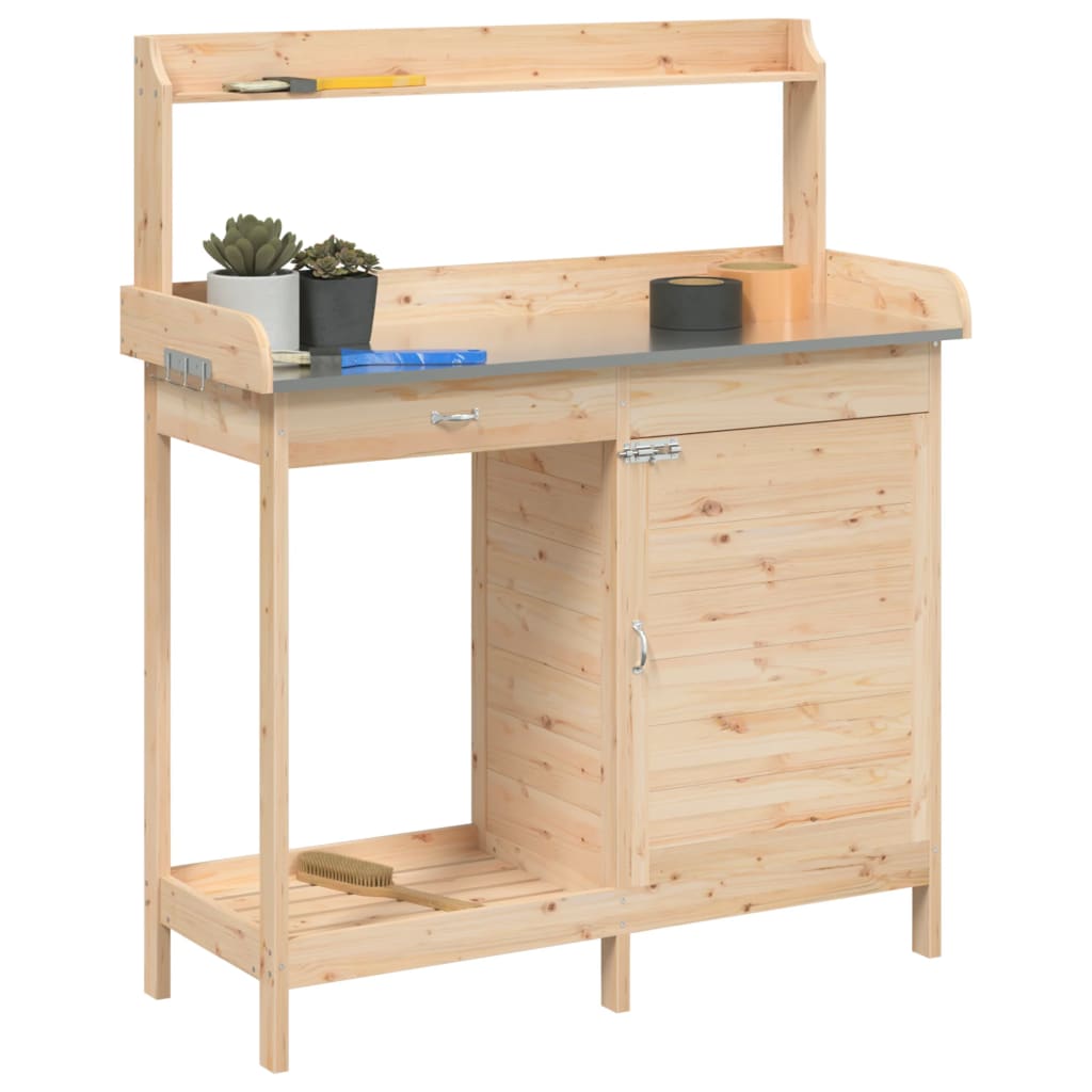 Potting Table with Cabinet 110,5x45x124,5 cm Solid Wood Fir
