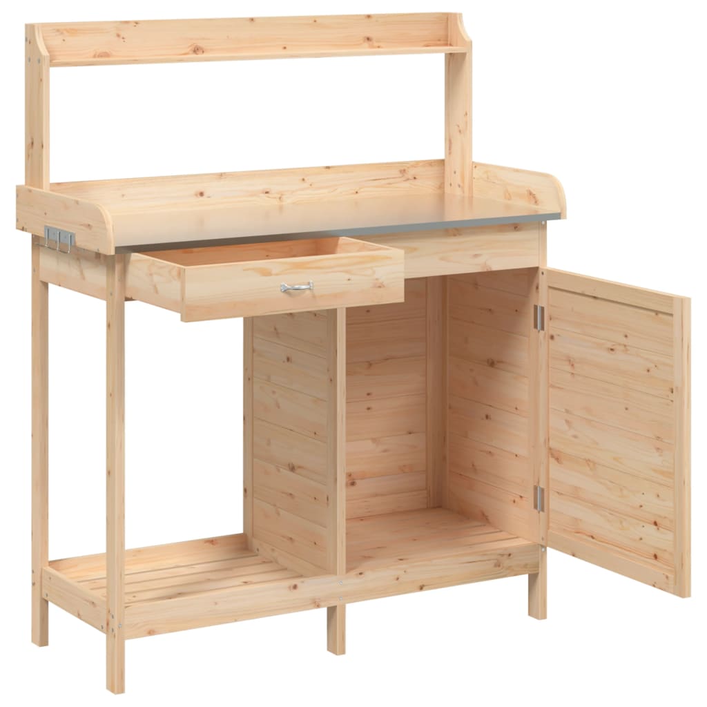 Potting Table with Cabinet 110,5x45x124,5 cm Solid Wood Fir