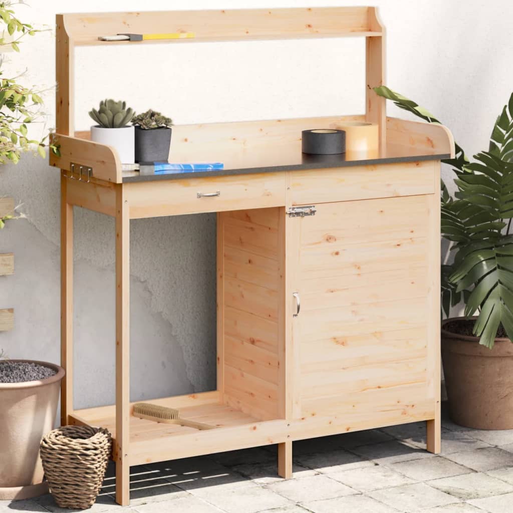 Potting Table with Cabinet 110,5x45x124,5 cm Solid Wood Fir
