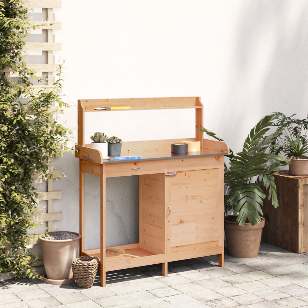 Potting Table with Cabinet Brown 110.5x45x124.5 cm